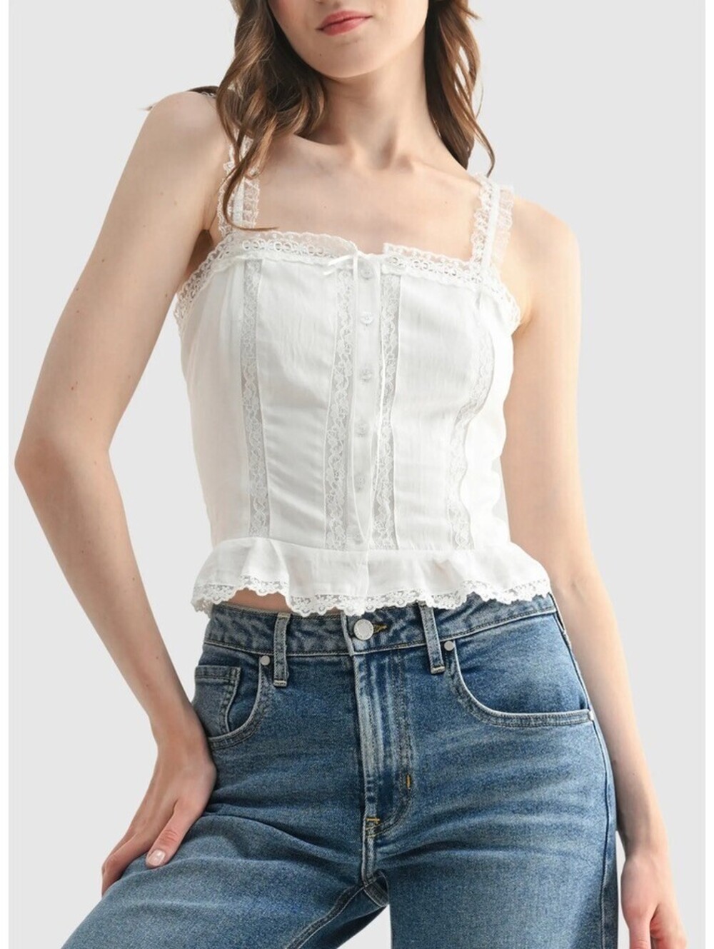 All in Favor Lace Detail Peplum Top NWT White XS